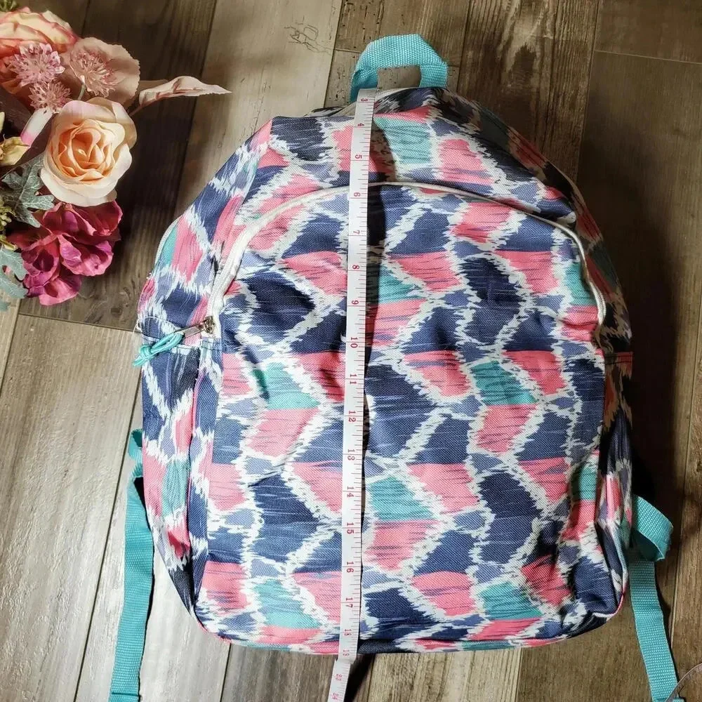 Multicolor Graphic Backpack School Bag with Two Zippers